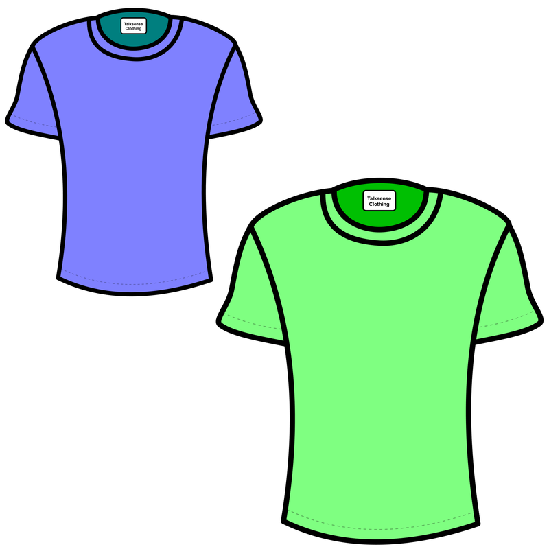 a light green, slim fit, short-sleeved t-shirt and a light blue, slim fit, short-sleeved t-shirt.